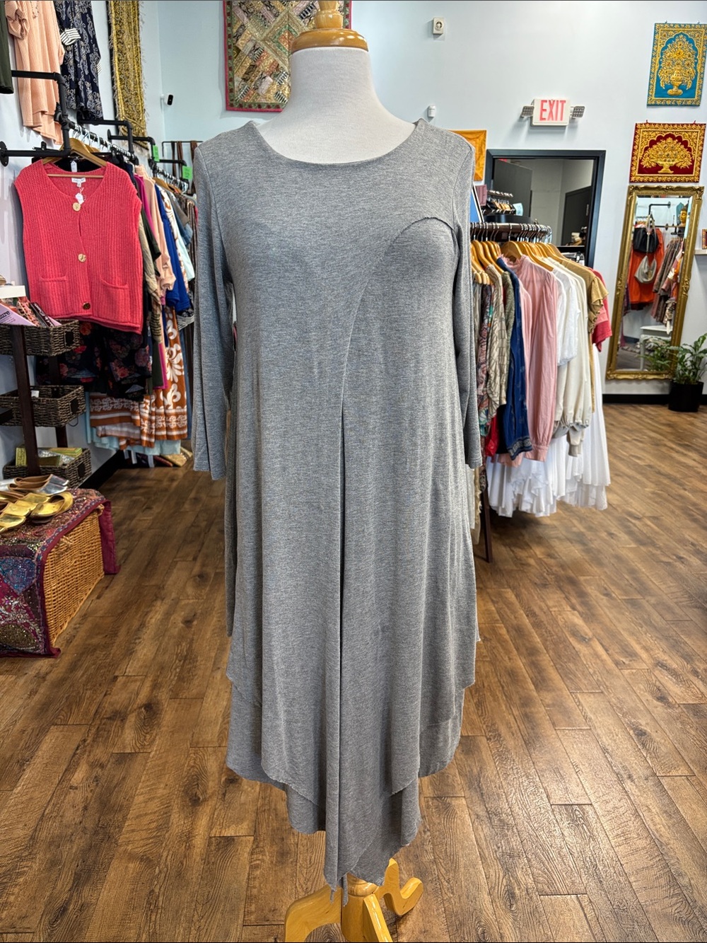 Soft Surroundings Gray Asymmetrical Knit Dress